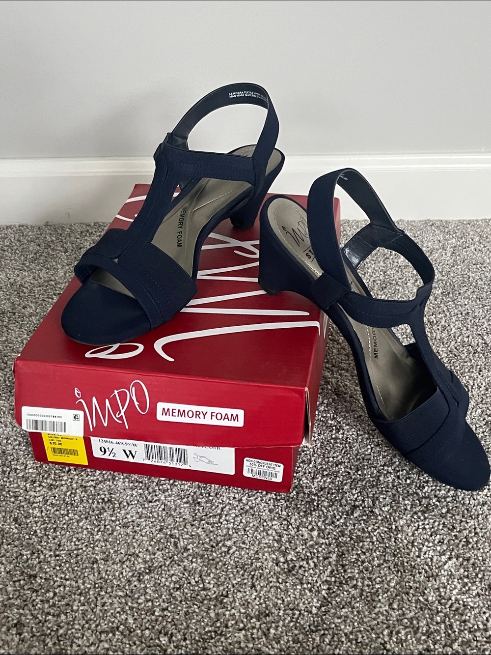 Impo Midnight Blue T-Strap Memory Foam Heels
